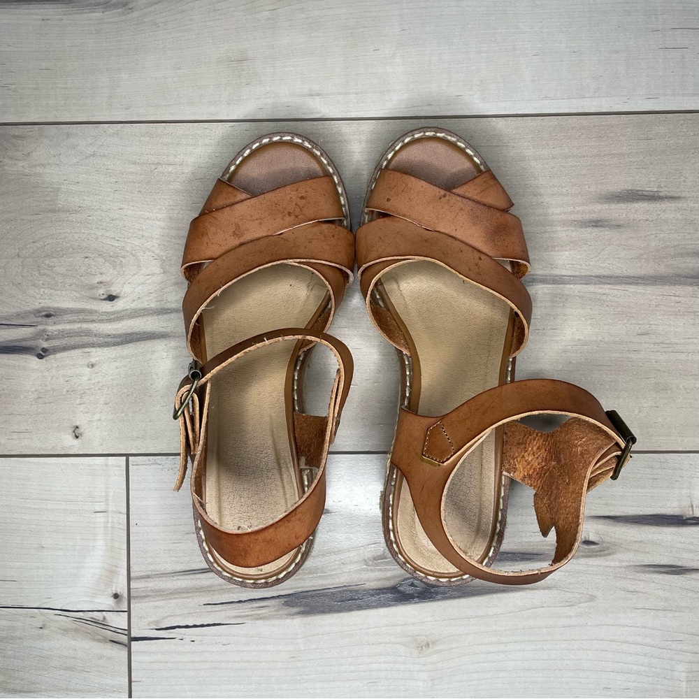 Boho Hippie Brown Leather Chunky Sandal size Uk3/Us5 - Picture 2 of 6